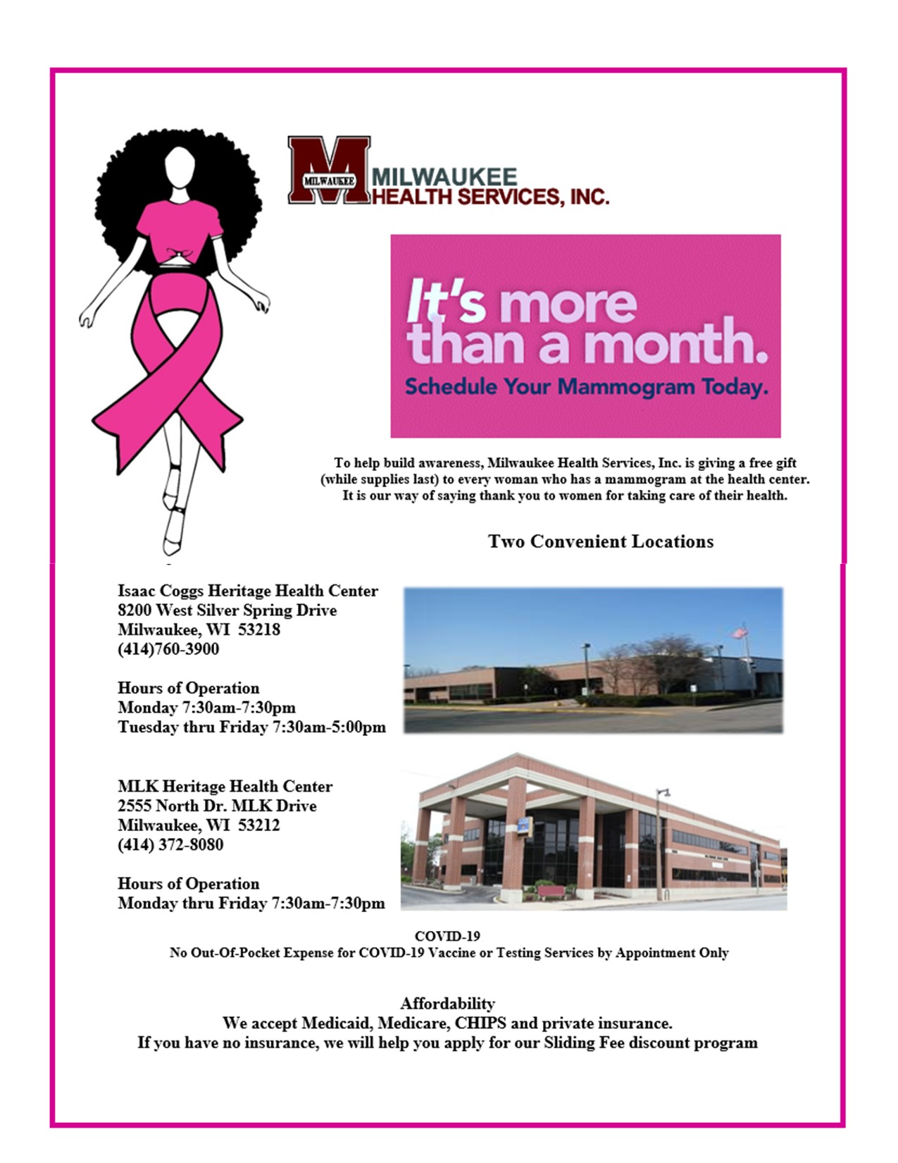 Schedule Your Mammogram Today Milwaukee Health Services Inc